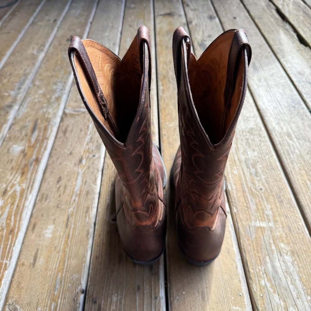 EUC ARIAT Heritage R Toe Brown Leather Western Cowboy Boot - Men's 12 - Picture 6 of 13